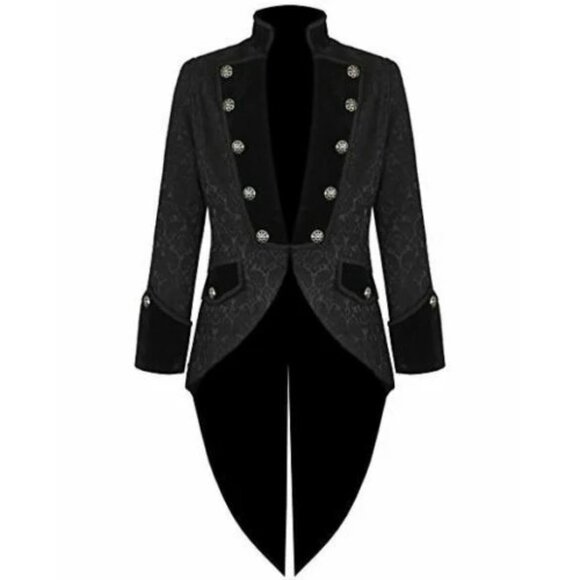 Handmade Women's Coat Jacket Black Brocade Goth Steampunk Victorian Tailcoat - Picture 1 of 3